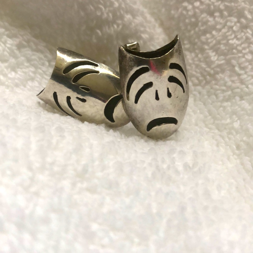 Vintage JE Sterling Tragedy Mask Cufflinks Mexico